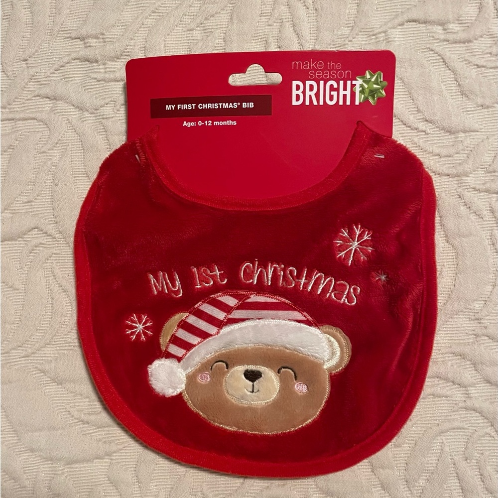 ‼️DONATED‼️❤️‍🔥3/$27❤️‍🔥 Xmas Baby Bib “My 1st Christmas” Teddy Bear